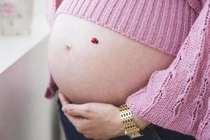 belly of a pregnant girl with a ladybug photo