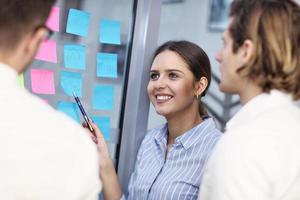 Group of business people brainstorming their ideas photo