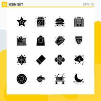 16 Universal Solid Glyphs Set for Web and Mobile Applications bag seo ufo report hotel Editable Vector Design Elements