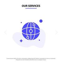 Our Services World Map Network Solid Glyph Icon Web card Template vector