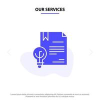 Our Services Business Copyright Digital Invention Law Solid Glyph Icon Web card Template vector