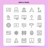 contorno 25 mapas conjunto de iconos de viaje diseño de estilo de línea vectorial conjunto de iconos negros paquete de pictogramas lineales diseño de ideas de negocios web y móvil ilustración vectorial vector