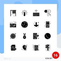 Group of 16 Solid Glyphs Signs and Symbols for box rating hardware help emotion Editable Vector Design Elements