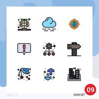 Group of 9 Filledline Flat Colors Signs and Symbols for guide management focus hierarchy chat Editable Vector Design Elements