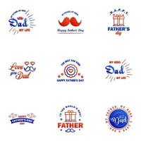 Set of Happy Fathers day elements 9 Blue and red Vector illustration Editable Vector Design Elements