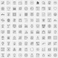 100 Universal Black Line Icons on White Background vector