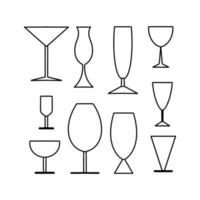 Set of glass line icons. A type of glassware for drinks in the style of outline. vector