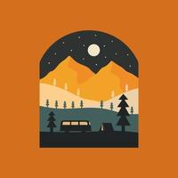 explore el diseño de camping feliz de la naturaleza para el diseño de camiseta de arte vectorial de ilustración gráfica de pegatina de placa vector