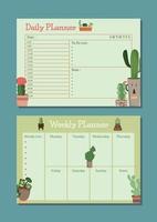 plantillas de planificador de diario con tema de cactus vector