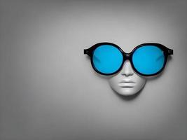 mannequin's head wearing a pair of blue glasses. Generative AI. photo