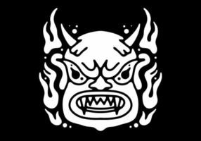 Tattoo design of monster face with horn and fire flame vector