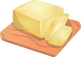 Brick of butter on a wooden board. Dairy product cartoon vector Illustration. Vector butter icon