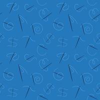 Needle with Thread blue seamless pattern. Needlework vector background
