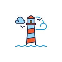 Clouds and Lighthouse vector concept colored icon or sign