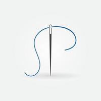 Needle with blue thread icon. Tailor vector concept minimal sign