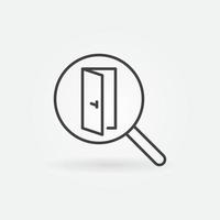 Magnifying Glass with Door line icon. Doors Search vector sign