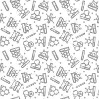 Chemistry linear Seamless Pattern. Vector background with Test Tube and Chemical Formula icons