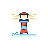Ocean waves and Lighthouse vector concept colored icon or sign