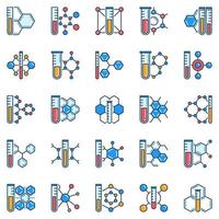 compuesto químico con conjunto de iconos creativos de tubo de ensayo. tubo de muestra y signos vectoriales de fórmula química vector