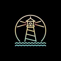 Lighthouse and Ocean vector concept colorful round line icon