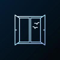 ventana abierta y gaviotas vector concepto línea azul icono