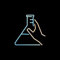 Hand Holding Blue Chemical Flask vector concept linear colorful icon