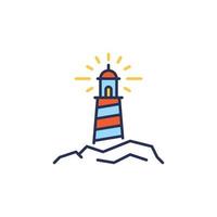 Lighthouse on the Rocks vector concept colored icon