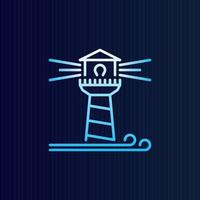 Lighthouse with Waves vector outline concept blue icon or sign