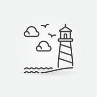 Lighthouse on Cliff with Seagulls and Clounds vector linear icon