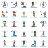 Lighthouse colored icons set - Lighthouses vector concept signs
