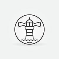 Lighthouse with Waves in Circle outline vector concept icon