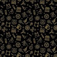 Science and Chemistry vector dark concept linear seamless pattern