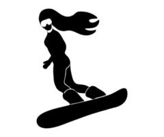 black and white monochrome logo of a snowboarder vector
