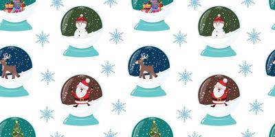 Background with winter decorative snow globes. Seamless pattern with different snow globes. vector