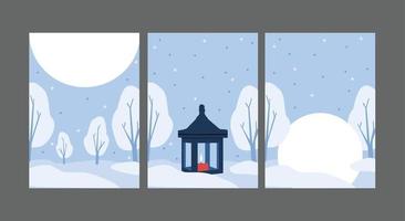 conjunto de fondo de plantilla de tarjeta de invierno de nieve vector