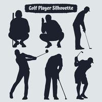 Colección de siluetas masculinas de jugadores de golf en diferentes poses vector