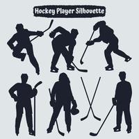 Colección de siluetas de jugadores de hockey en diferentes poses. vector