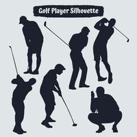 Colección de siluetas masculinas de jugadores de golf en diferentes poses vector