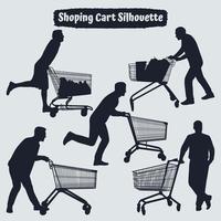Man pushing shopping cart silhouette vector