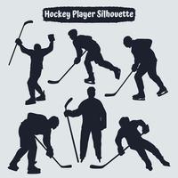 Colección de siluetas de jugadores de hockey en diferentes poses. vector