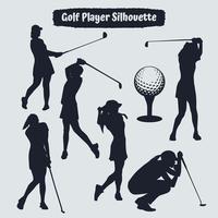 Colección de siluetas femeninas de jugador de golf en diferentes poses vector