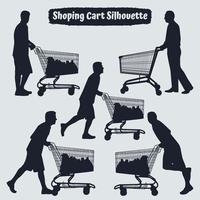 Man pushing shopping cart silhouette vector