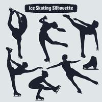 Colección de siluetas de patinaje sobre hielo en diferentes posiciones. vector
