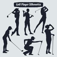 Colección de siluetas femeninas de jugador de golf en diferentes poses vector