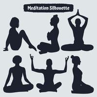 colección de siluetas de meditación o yoga en diferentes poses vector