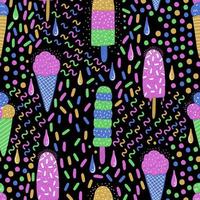 Ice-cream summer seamless pattern. Bright color. Hand drawn style. vector