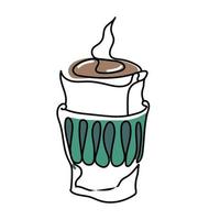 doodle coffee cup. Hand-drawn image for websites, banners, cards, designers. Coffee, tea. Vector sketch. Continuous line drawing.