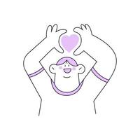 Outline Man Character Illustration with Heart Shape Gesture vector