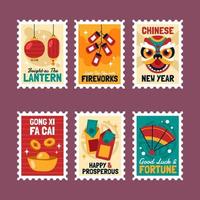 Chinese New Year Stamp Sticker Pack vector