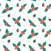 Christmas berry holly pattern background vector